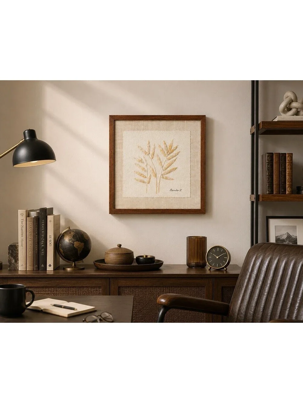 Vintage 1990s Framed Botanical Art Bamboo II Pressed Leaves, 18x17.5”